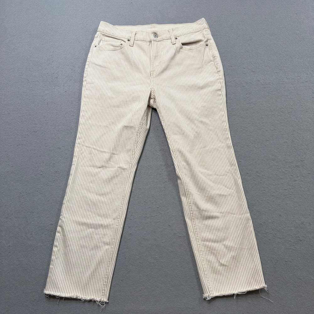 Old Navy Boyfriend Jeans Women's 8 Tan White Striped Mid Rise Straight Leg Y2K